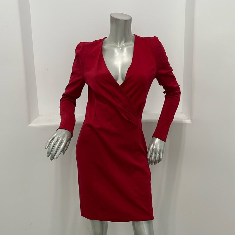Vienne Vivienne Tam Long Sleeve Faux Wrap Dress Red Size M